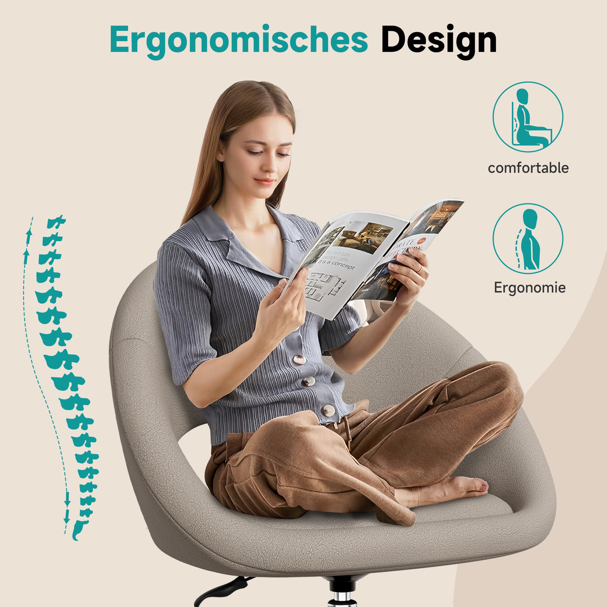 Bürostuhl Schminkstuhl,Homeoffice Stuhl mit Armlehnen,Drehstuhl mit Rrollen