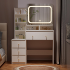 Schminktisch Schminktisch mit verstellbaren LED-Beleuchtung, Kosmetiktisch mit Spiegel，4 Schubladen und 6 offenen Ablagen，Geeignet für Schlafzimmer, Weiß