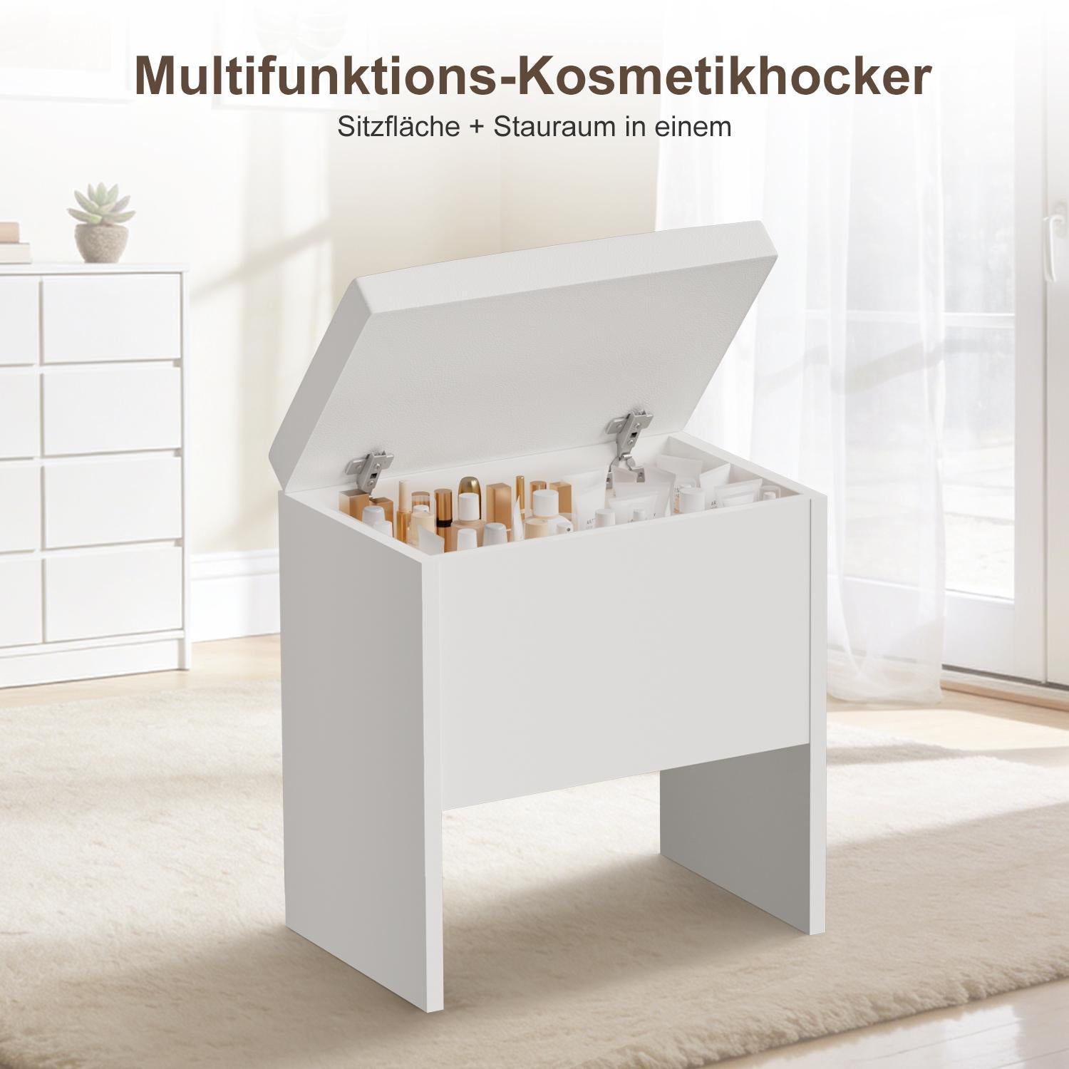 Schminktisch Schminktisch mit verstellbaren LED-Beleuchtung, Kosmetiktisch mit Spiegel，4 Schubladen und 6 offenen Ablagen，Geeignet für Schlafzimmer, Weiß