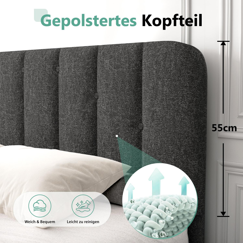 Polsterbett Bett 140x200 mit Lattenrost (Doppelbett mit gepolstertem Kopfteil, Einfache Montage, Robustes Gestell und Samtbezug), wählen Sie Größe und Farbe! Kostenlose Lieferung!