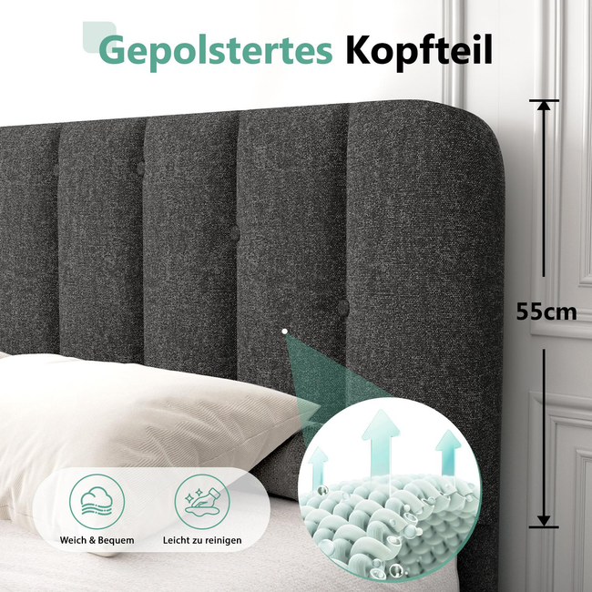 Polsterbett Bett 140x200 mit Lattenrost (Doppelbett mit gepolstertem Kopfteil, Einfache Montage, Robustes Gestell und Samtbezug), wählen Sie Größe und Farbe! Kostenlose Lieferung! Main Image
