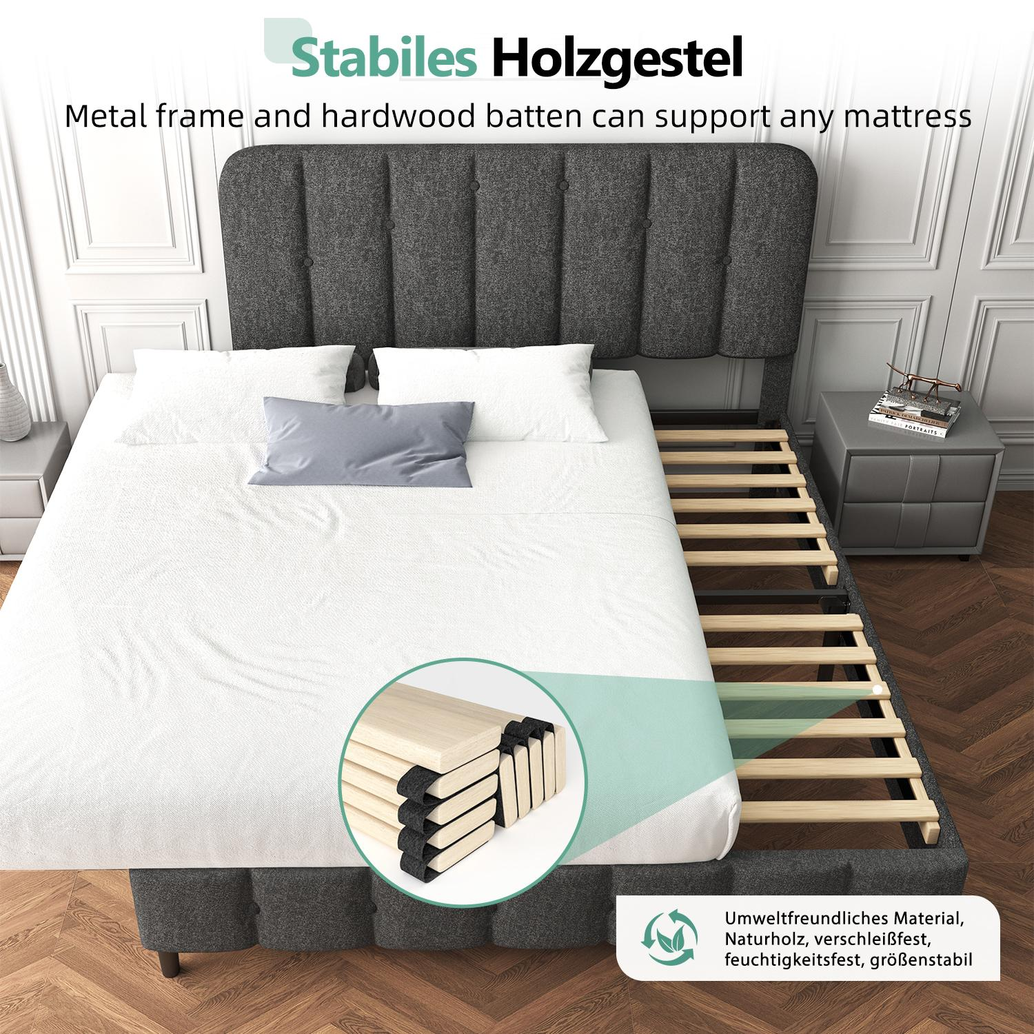 Polsterbett Bett 140x200 mit Lattenrost (Doppelbett mit gepolstertem Kopfteil, Einfache Montage, Robustes Gestell und Samtbezug), wählen Sie Größe und Farbe! Kostenlose Lieferung!