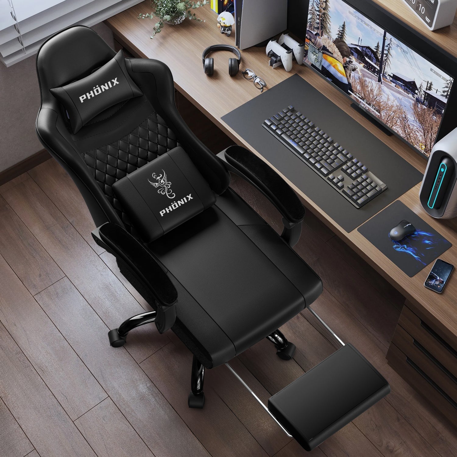 Gaming-Stuhl Gaming Stuhl mit Einteiligen Armlehnen und Ausziehbarem Fußstütze