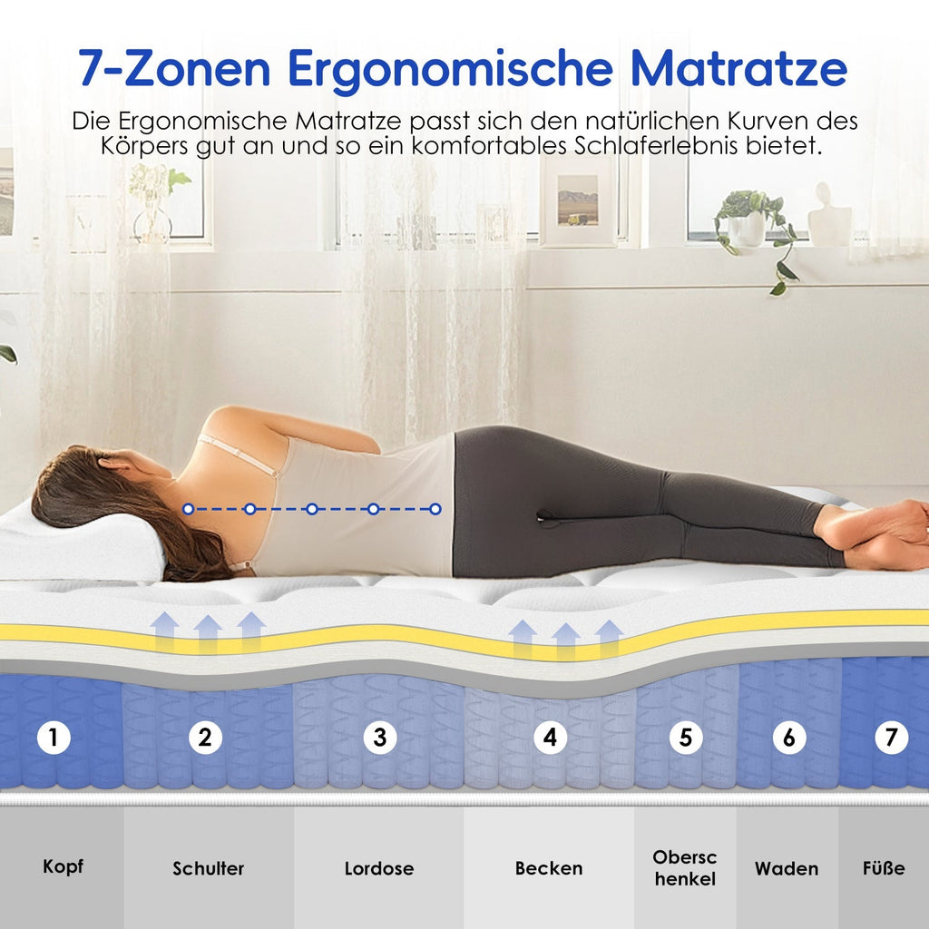 Taschenfederkernmatratze Matratze mit Spannbettlaken, orthopädische 7-Zonen Federkernmatratze