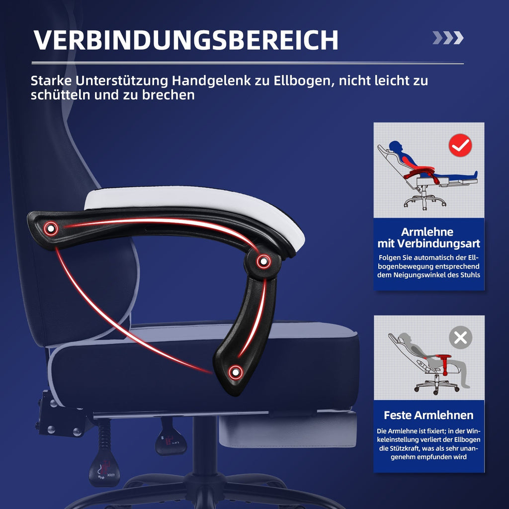 Gaming-Stuhl Gaming Stuhl, Bürostuhl Ergonomisch Wippfunktion bis zu 170°