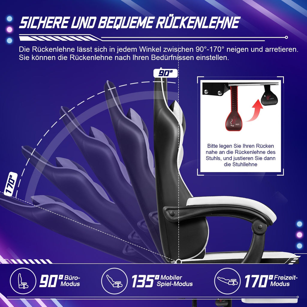 Gaming-Stuhl Gaming Stuhl mit Einteiligen Armlehnen und Ausziehbarem Fußstütze