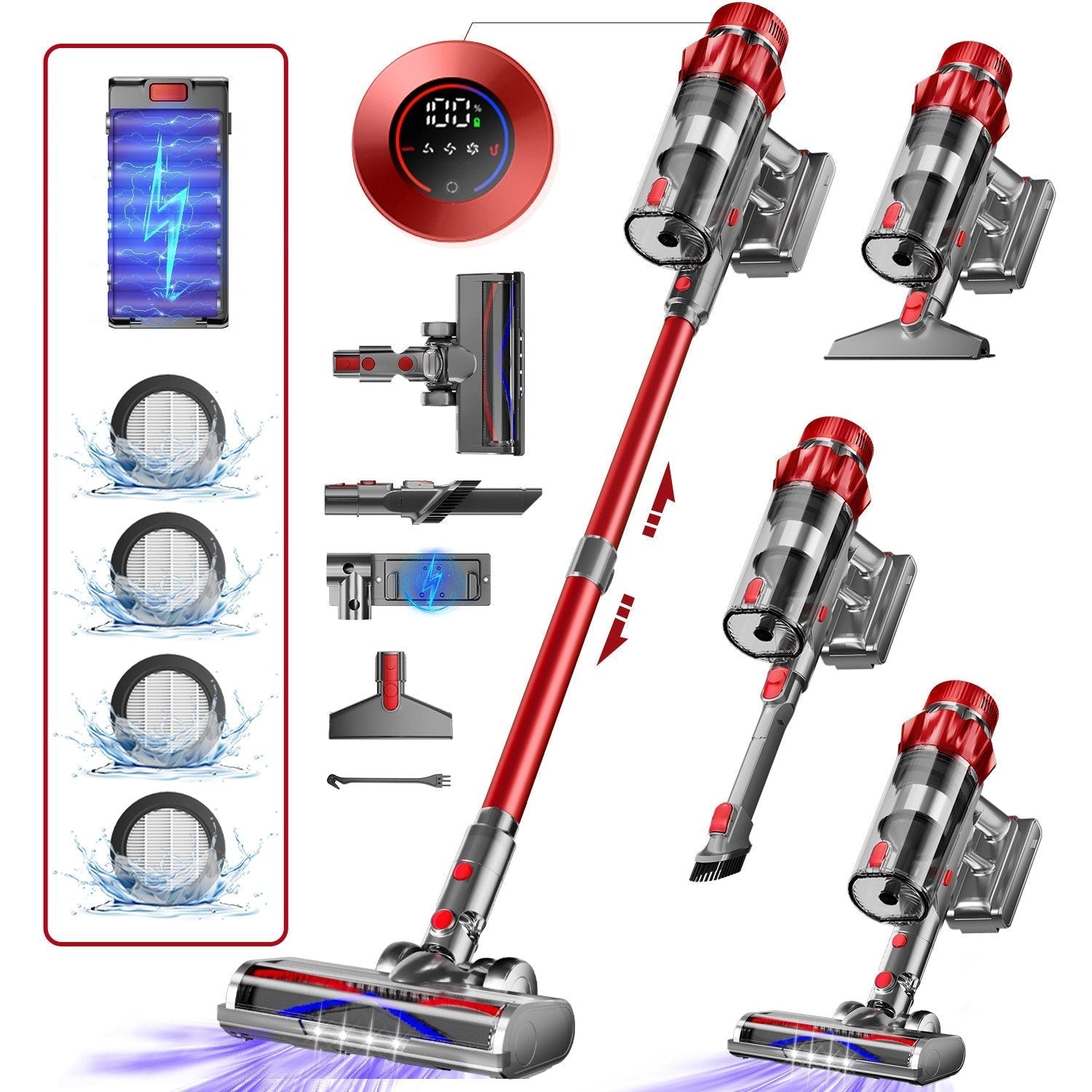 Akku-Hand-und Stielstaubsauger Akku-Staubsauger 80000Pa, 70 Min Laufzeit, 1.8L, leise