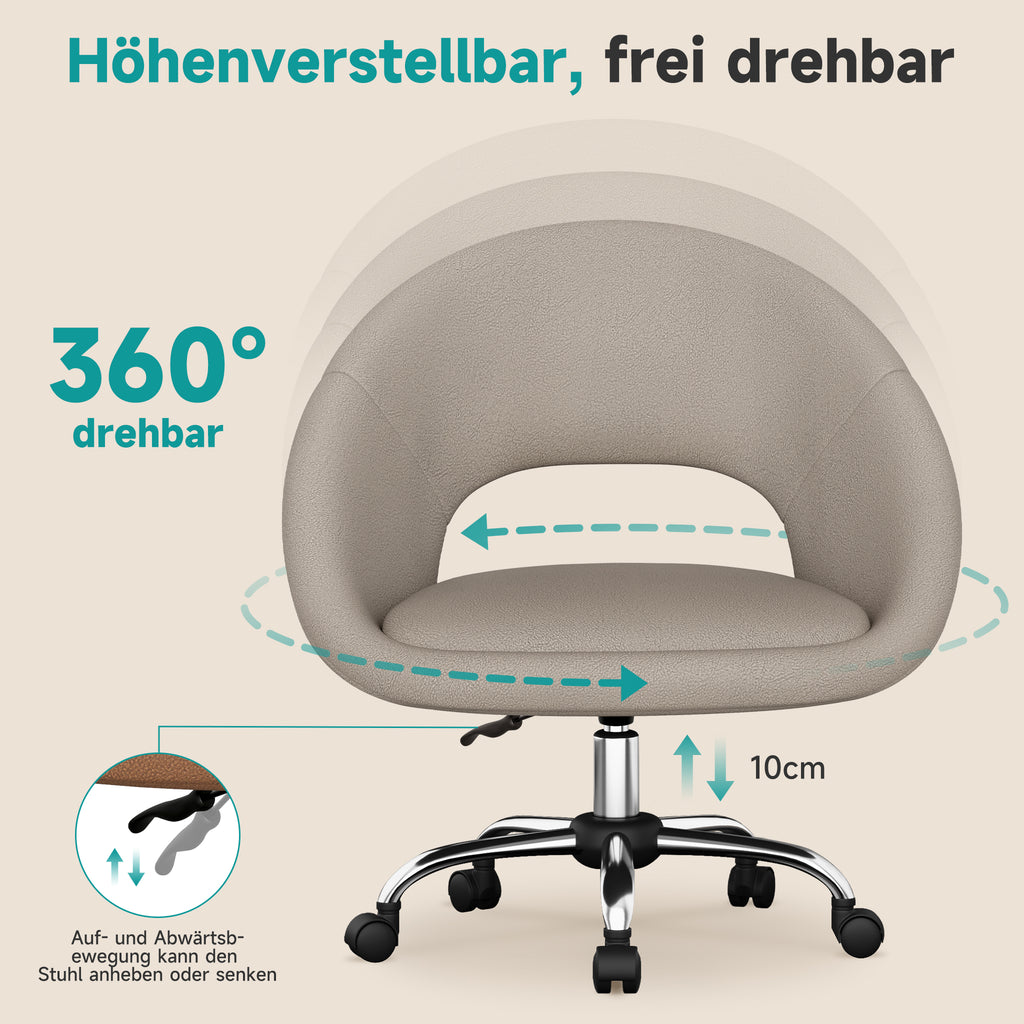 Bürostuhl Schminkstuhl,Homeoffice Stuhl mit Armlehnen,Drehstuhl mit Rrollen