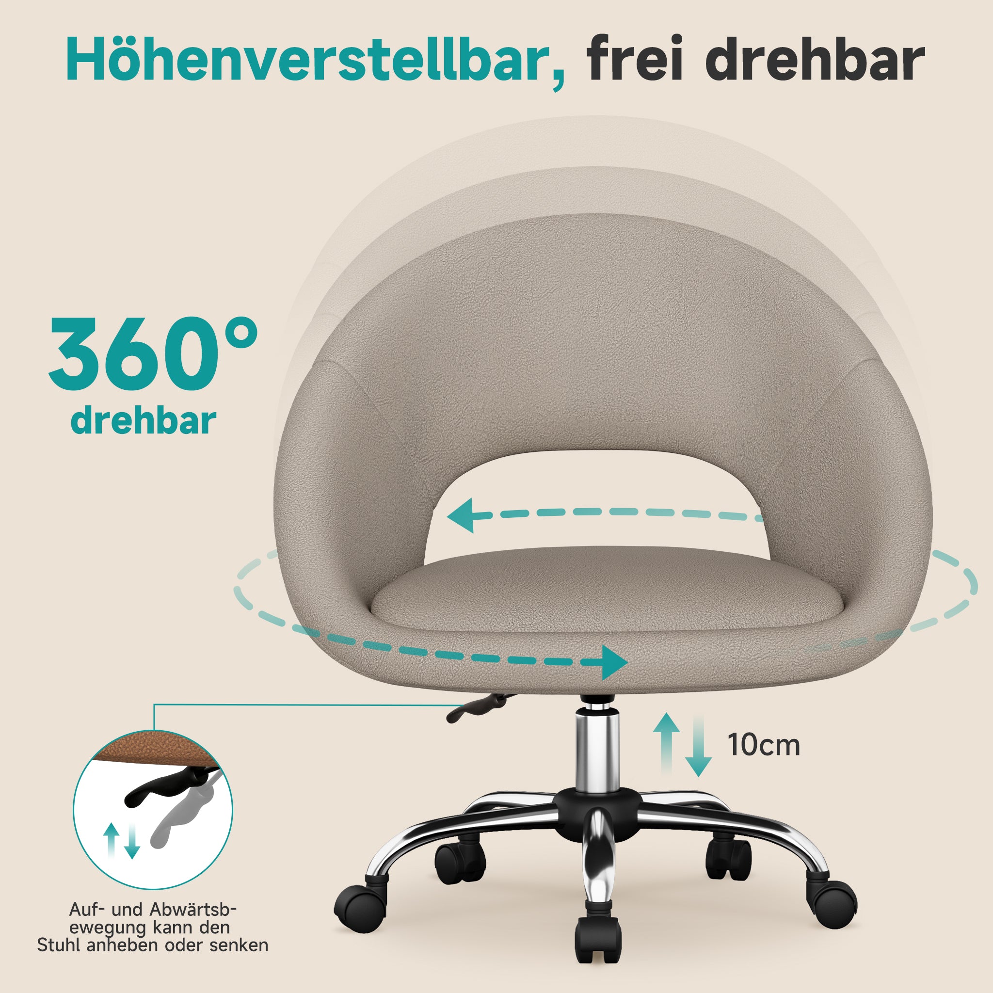 Bürostuhl Schminkstuhl,Homeoffice Stuhl mit Armlehnen,Drehstuhl mit Rrollen