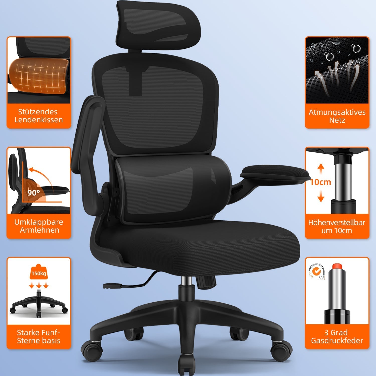 Bürostuhl Bürostuhl, Schreibtischstuhl Ergonomisch mit Klappbaren Armlehnen