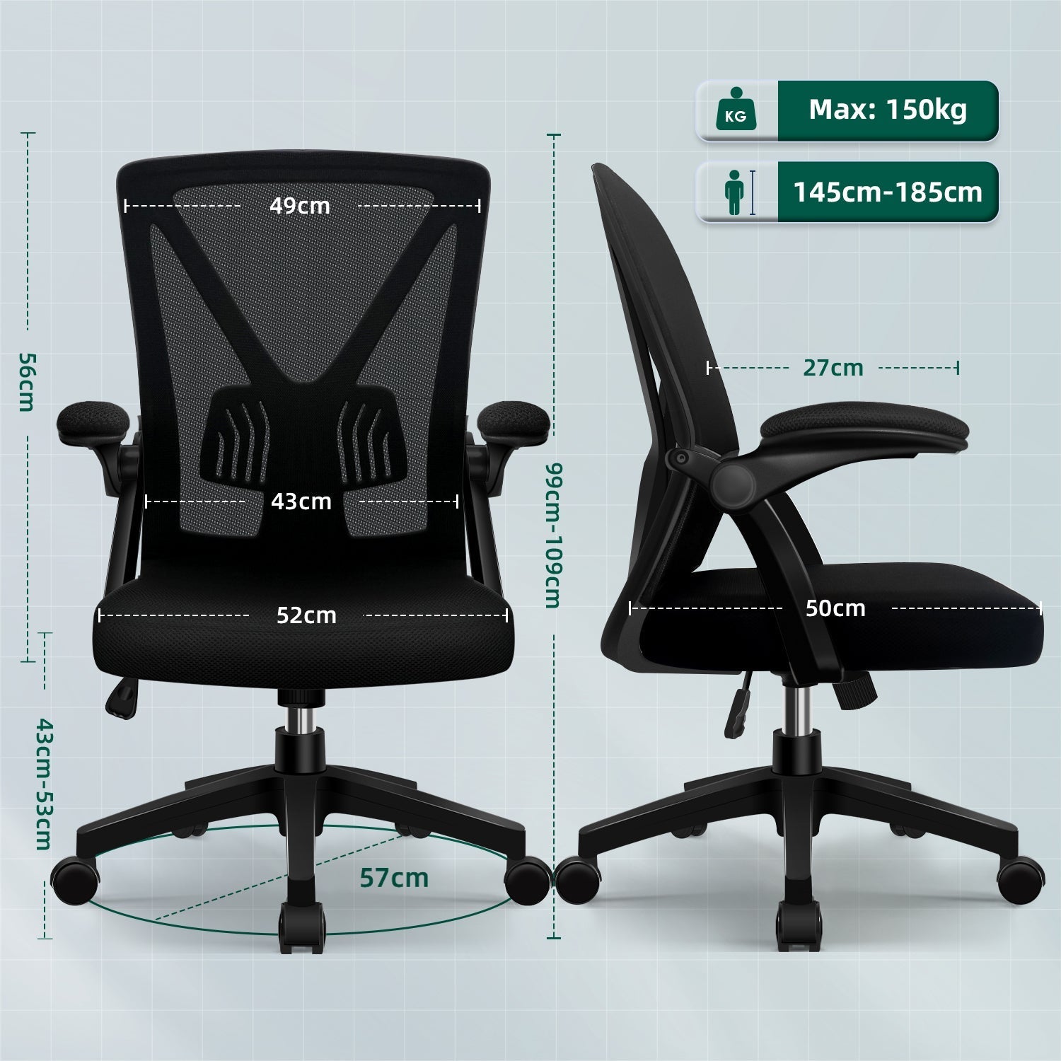 Bürostuhl Bürostuhl mit klappbaren Armlehnen,Ergonomischer Bürostuhl