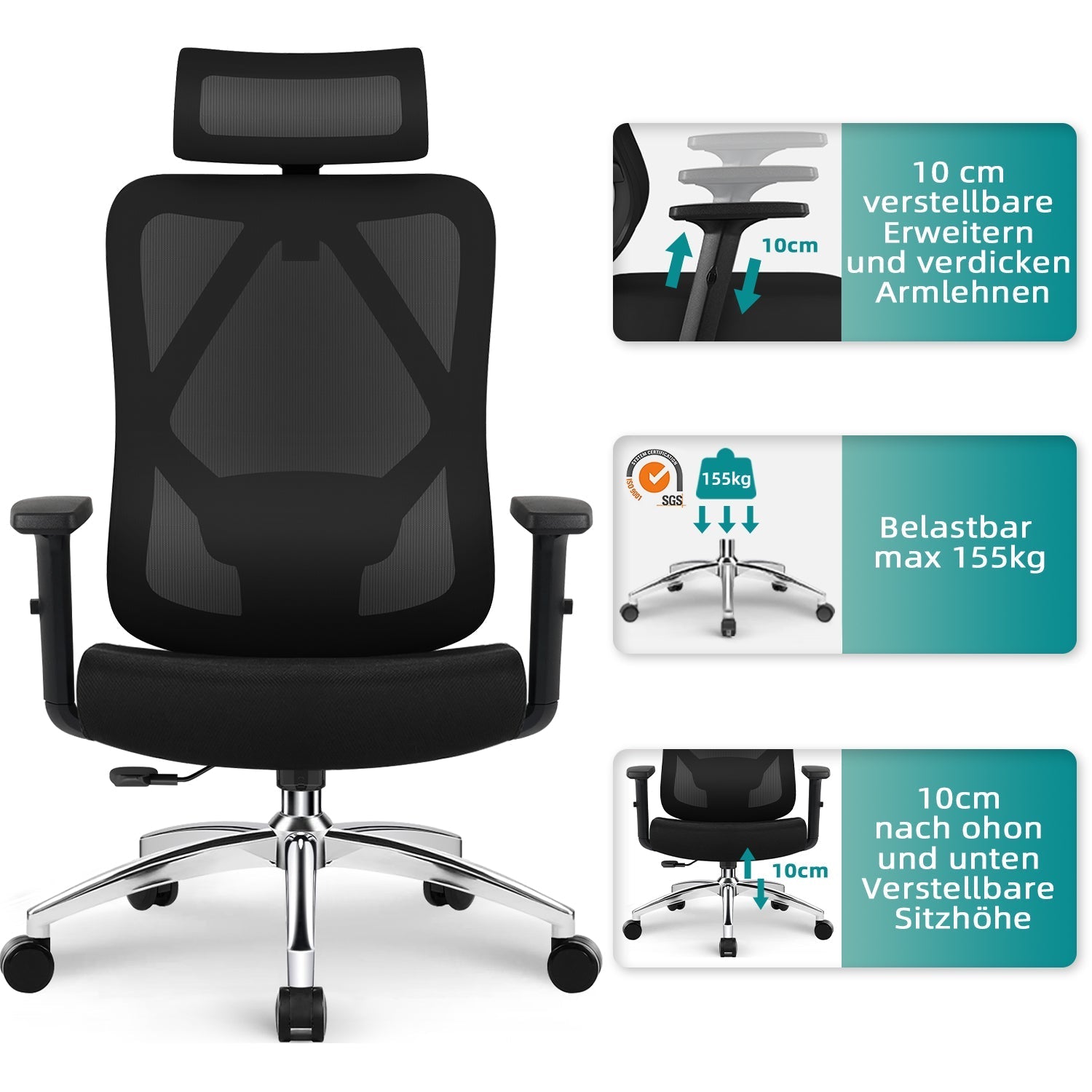 Bürostuhl Bürostuhl ergonomisch, Schreibtischstuhl 3D Memory-Schaum Lendenstütze