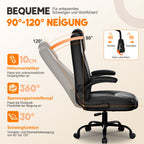 Bürostuhl Ergonomisch, Kunstleder Schreibtischstuhl 90° Klappbaren Armlehnen