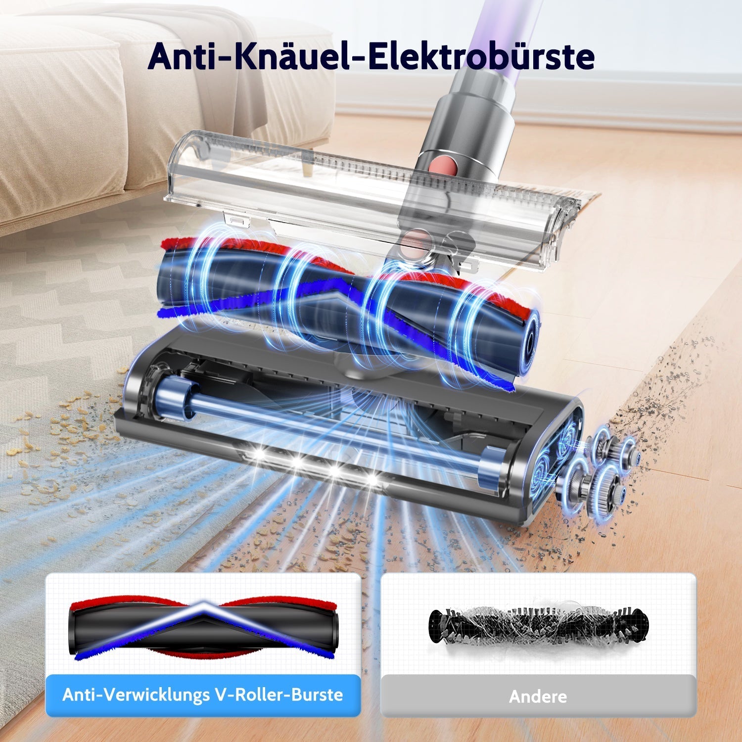 Akku-Hand-und Stielstaubsauger Akku-Staubsauger 80000Pa, 70 Min Laufzeit, 1.8L, leise