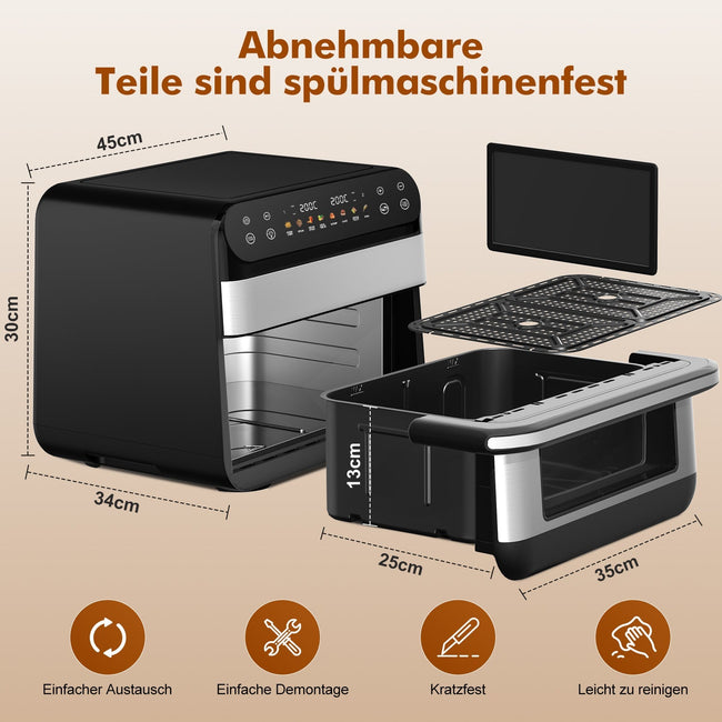 Heißluftfritteuse Dual Zone Heißluftfritteuse, 10L Airfryer mit herausnehmbarem Trenner, 2 Gestelle, Heißluftfritteuse 2 kammern, 8 Kochfunktionen Main Image