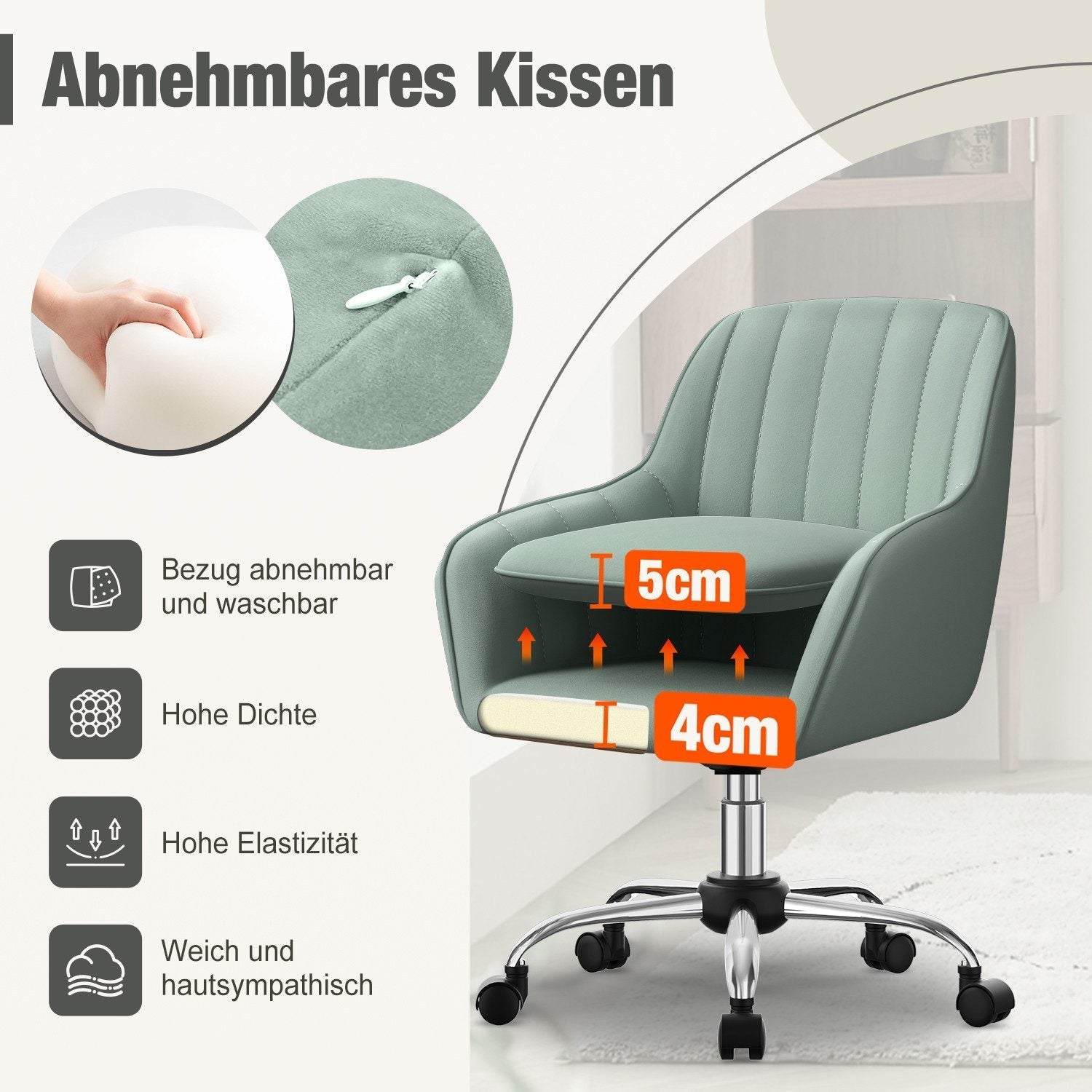 Bürostuhl Homeoffice Stuhl,Schminkstuhl mit Armlehnen,Drehstuhl mit Rrollen