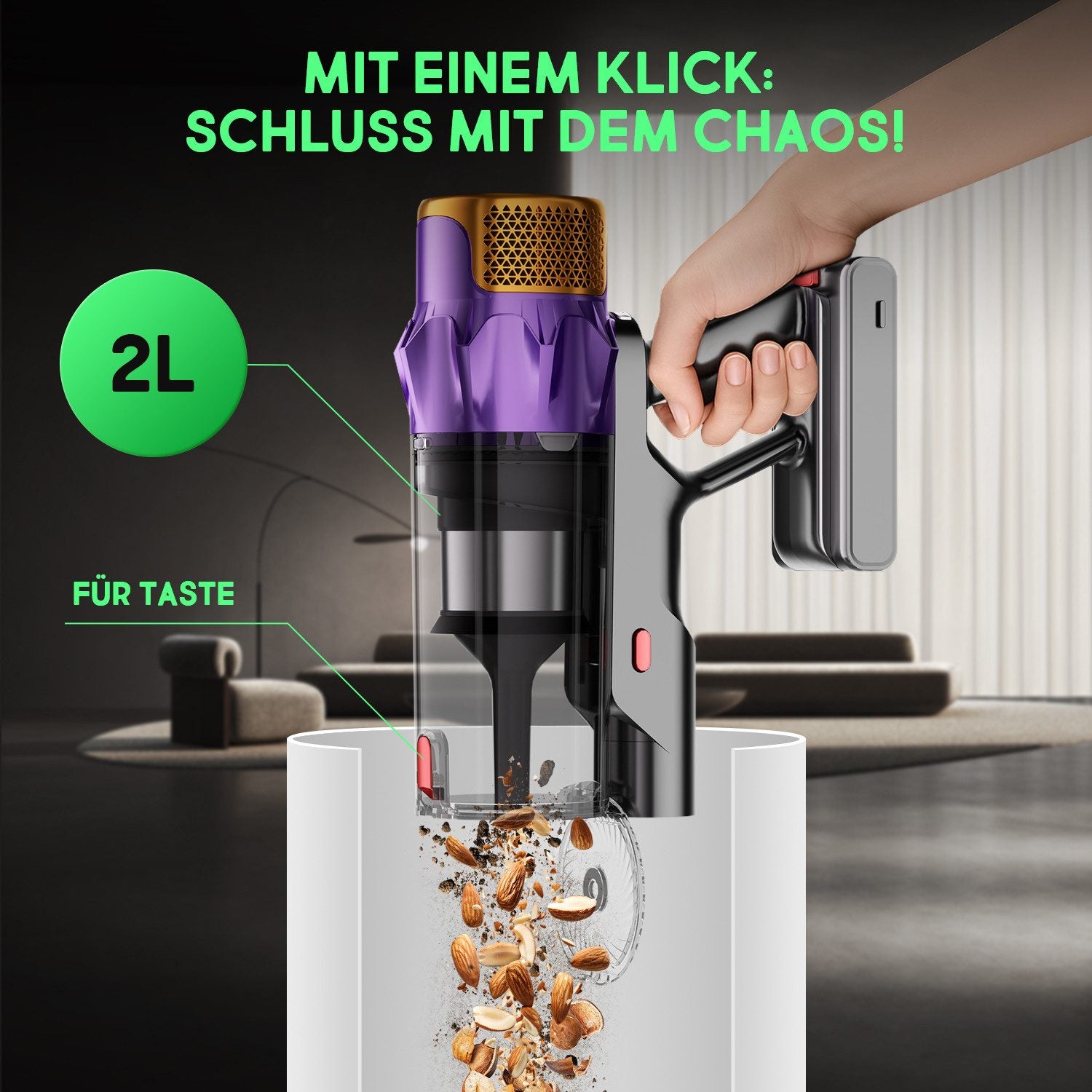 Akku-Hand-und Stielstaubsauger Akku Staubsauger,80000pa Akkusauger,70Min/2L